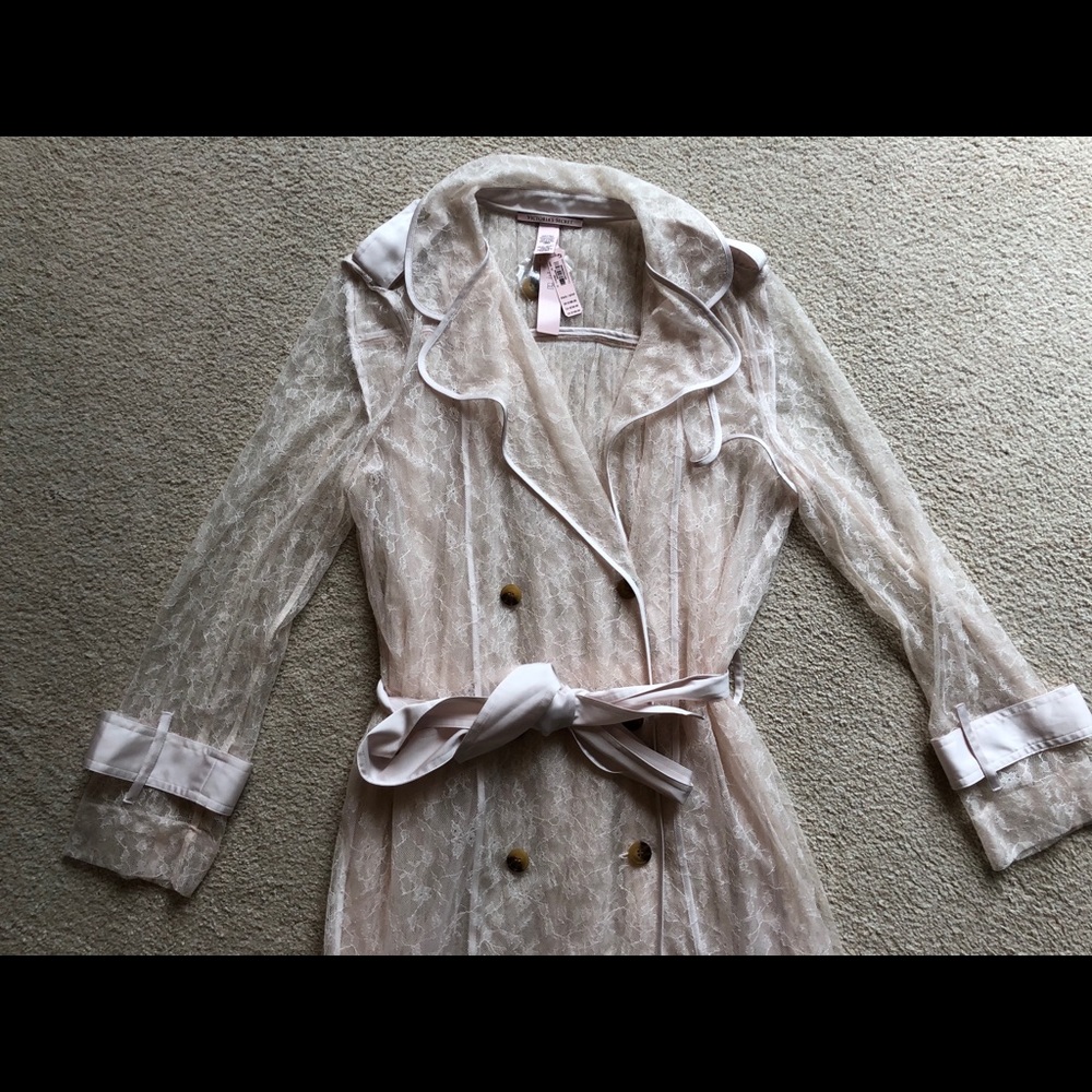 Victoria's Secret VS Ivory Blush Pink Lace Kimono Robe Bridal Sleepwear XS/S - Picture 3 of 12